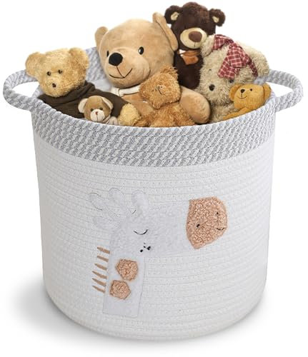 Giraffe Aufbewahrungskorb, Korb Geflochten mit Griffen, Stapelbare Wäschekorb Rund Baumwollkorb Korb Aufbewahrung Kinder für Organisieren von Kleidung, Badezimmer, Spielzeug (30×30cm)