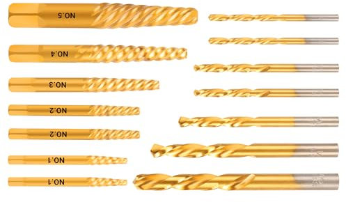 KAKILFOB Screw Extractor Set, 14PCS Left-Hand Drill Bit Set, Stripped Screw Extractor Set, Easy Out Bolt Extractor Kit for Removing Damaged Screws, Broken Bolts, Studs