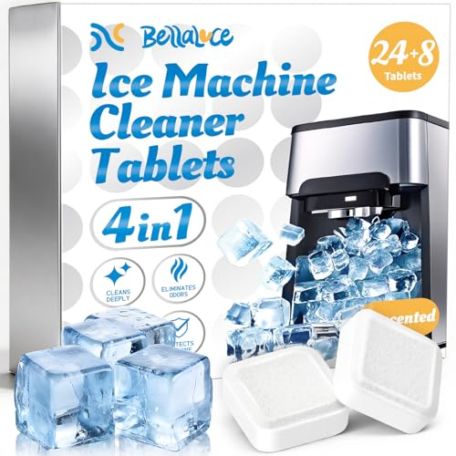 Bellaluce Ice Machine Cleaner Tablets Descaler, 32 Pack, Citric Acid-Based | Nickel-Safe,Citric Acid-Based,Countertop Commercial Ice Maker Cleaning, Remove Hard Water Buildup, Odor-Free