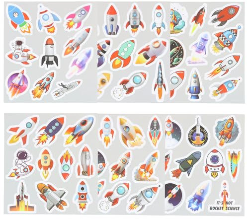 Culinavog Raketen Sticker Set, 60 Stück Weltraum Space Raketen Aufkleber, Multicolour Scrapbook Aufkleber für Flasche, Wasserdicht Planeten Sticker für Wasserflaschen, Skateboard, Dekorieren, Laptop
