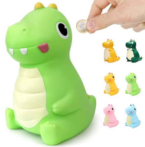 LEcylankEr Spardose Kinder Dinosaurier Sparschwein Taufgeschenke für Jungen Mädchen Money Box aus Sicheres PVC-Material Gut für Dekoration Spielzeug Geschen (Neu - Grün)