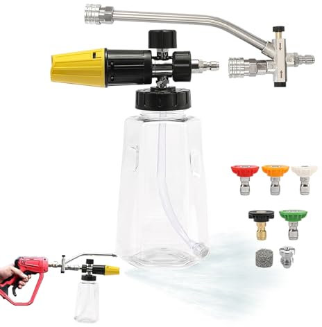 Doble Conector Para Hidrolimpiadora | Limpieza De Fachadas Con Lanza De Espuma,Accesorios De Limpieza Con 5 Boquillas, Botella De Jabón 1000ml Para Terrazas Y Caminos