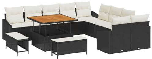 vidaXL 4-Sitzer Garten-Sofa-Set mit Kissen – modernes Poly-Rattan-Design in Creme, UV-beständige Möbel für Terrasse oder Balkon, modulare Loungesitzgruppe