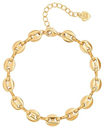 Aobei Pearl 18K Gold Plated Coffee Bean Chain Bracelet for Women – Adjustable, Stackable Minimalist Gold Link Bracelet, Trendy Dainty Chain Bracelet for Everyday Wear Gift for Her