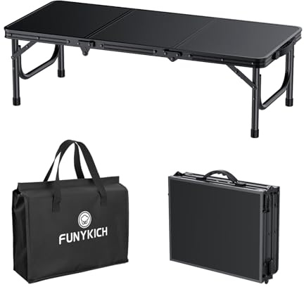 FUNYKICH 3ft Klappbarer Campingtisch 87x40x26cm, Kleiner Faltbarer Klapptisch mit Tragetasche, Aluminium Tragbar Falttisch, MDF Platten Multifunktionstisch für Picknick Camping Strand Balkon, Schwarz