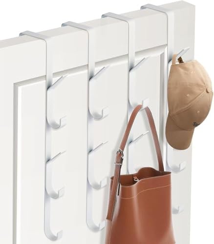 Tahbarshi Ganci sopra la porta, 4 pezzi x 5 ganci Appendiabiti verticale sopra la porta asciugamani in acciaio inossidabile per vestiti, asciugamani (Bianco)