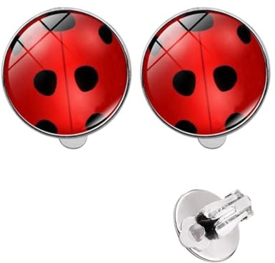 FUGLUS 1 Paar Marienkäfer-Ohrringe, Silberne Ohrclips Marienkäfer-Ohrclips Metall Rote Marienkäfer-Ohrringe für Halloween Karneval