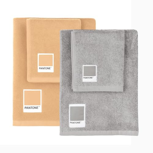 Pantone (TM) 4 Badetücher für Gesicht und Bidet aus Frottee aus 100% Reiner Baumwolle, Öko-Tex Zertifiziert, Set mit 2 Gesichtsbadetüchern 50 x 100 cm und 2 Gästehandtücher 40 x 50 cm, weich