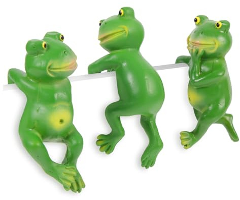 MOTHNUR 3 Stück Garten Deko Resin Frösche Figuren zum Einhängen Lebendige Froschstatue mit Bunten Details Wetterfeste Gartendekoration für Balkon Terrasse und Pflanzgefäße