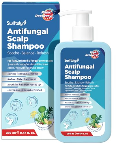 Seborrheic Dermatitis & Folliculitis Scalp Shampoo: For Scalp Prone to Dandruff & Psoriasis – Soothes Itchy, Flaky Scalp – with Tea Tree, Rosemary, Biotin & Caffeine – Sulphate-Free 280ml
