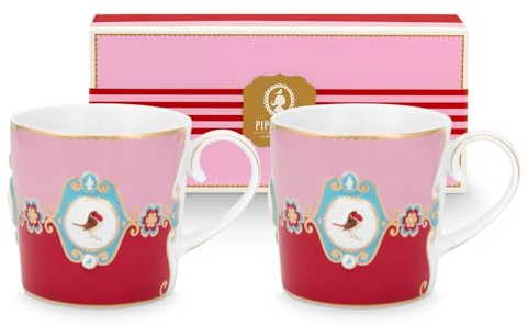Pip Studio Love Birds Medallion Red-Pink Henkelbecher Small 0,15l Set2