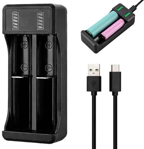 2PCS 2 Slot 18650 Battery Charger,Battery Charger,Display Real Time Status,Intelligent Usb Lithium 1000mAh Large Capacity 3.7V Charger AA AAA for Li-Ion18350 18650 16340 Etc