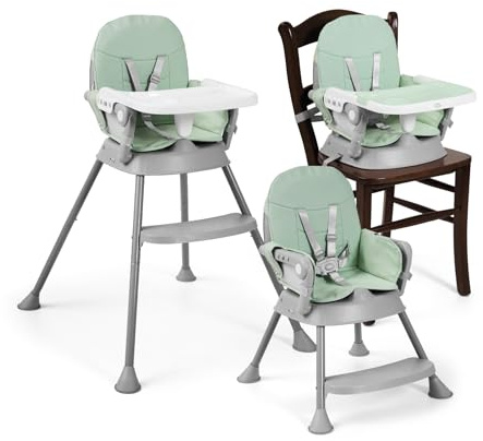 MS BabyWorld – Seggiolone pappa BELLY e SPOON – Convertibile in rialzo e in sedia | 3 in 1 | Seggiolone pieghevole con seduta imbottita | Portatile, stabile e sicuro | Gambe antiscivolo (Spoon Vert)