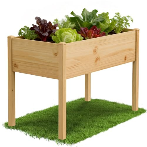 ZIKEBTUY Hochbeet aus Holz - 116x60x80cm Großes Erhöhtes | Naturbelassenes Pflanzkasten & Blumenkasten - Pflanzbeet Kräuterbeet Blumenbeet für Garten Balkon Terrasse