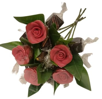 Bouquet de roses en pâte d'amande et chocolats | Diamètre 15cm | Idée cadeau | Confiserie & Chocolat | France