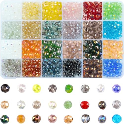 480 Piezas Abalorios para hacer pulseras，24 Colores cuentas para pulseras | 8 mm Abalorios Cristal Facetado para DIY Collares Manualidad Regalo
