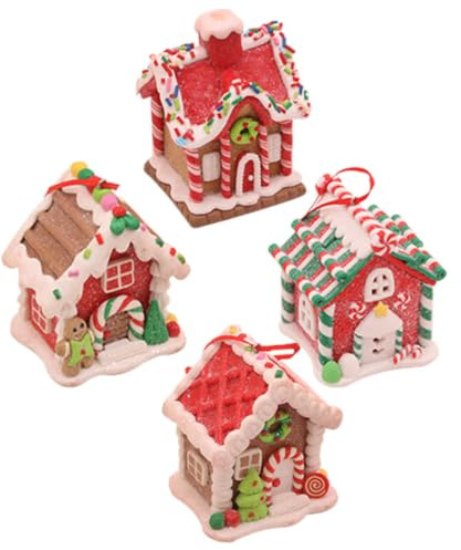 EXCEART 4 Ornamenti a Casetta di Pan di Spezia per Albero di Natale | EXCEART Set 4 Ornamenti Natalizi a Casetta di Pan di Spezia in Argilla per Albero e Tavolo