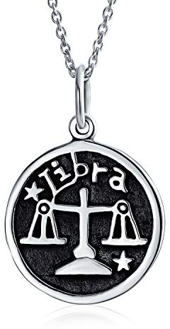 Bling Jewelry Horoscope Du Signe Astrologique De La Balance Pendentif Ronde Pour Hommes Femmes Collier En Argent Sterling Antique