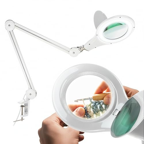 Brightech LightView PRO - Cómoda lámpara de escritorio con lupa LED para trabajos de cerca - Lente iluminada con lupa brillante de 2,25x - Rompecabezas, manualidades y luz de lectura