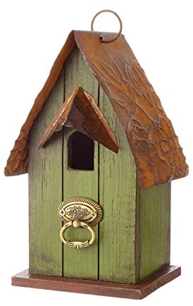 Glitzhome Rustikales Vogelhaus aus Holz, 25,4 cm hoch, abgenutztes Vogelhaus