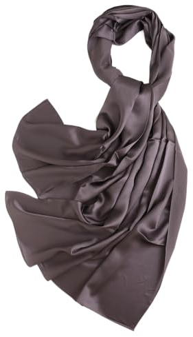 Prettystern Damen Seidenschal Herren festlich Stola Crepe Satin Seide uni-farbe Schultertuch für Abendkleider dunkel-grau