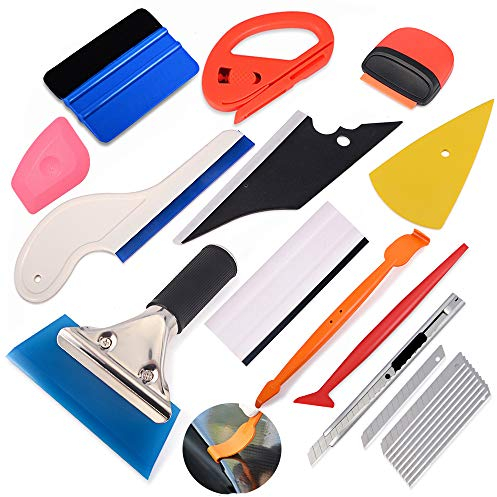 Ehdis Folierungs Werkzeug Scheibentönungs Folienwerkzeug Vinyl Wrap-Einbausatz mit Kunststoffschaber, Wasserschieber, Micro-Vinyl-Stick, Cutter, Universalmesser und Klingen