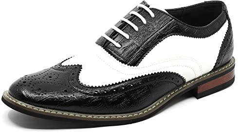 Metrocharm Frank-03 Herren Zweifarbige Perforierte Flügelspitze Schnürschuh Oxford Kleid Schuhe, schwarz / weiß, 46 EU