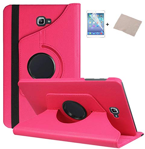 FULOZO® Samsung Galaxy Tab A6 10.1 (2016) T580/T585 Hülle Case-360 Grad Rotations PU Ledertasche Smart Cover mit Standfunktion für Samsung Galaxy Tab A 10.1 Tablet+Display Schutzfolie(Rose rot)