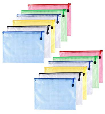 12pcs Chemise Paquet Portefeuille Pochette en PVC Zip Document Dossier/PVC School Office Magazine Document File Zippy Closure Folder Holder Bag-Noir,Bleu,Blanc,Juane,Vert,Rouge-A6