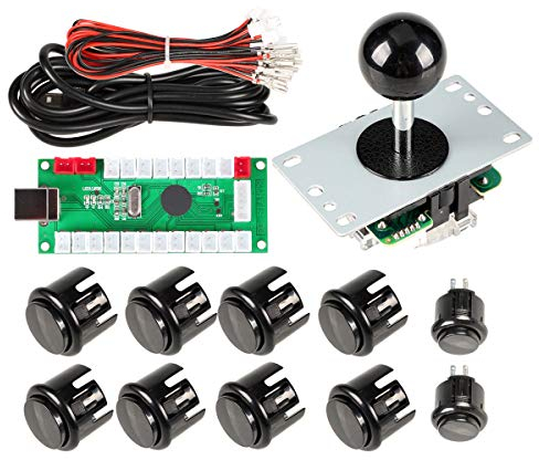 EG STARTS Null Verzögerung Arcade DIY Griff Kit Teile USB Encoder zu PC Spiele 5 Pin Joystick + 24mm 30mm Druckknöpfe Für Arcade Schrank Mame & Himbeere pi 2 3B Modell Projekt (Schwarz)