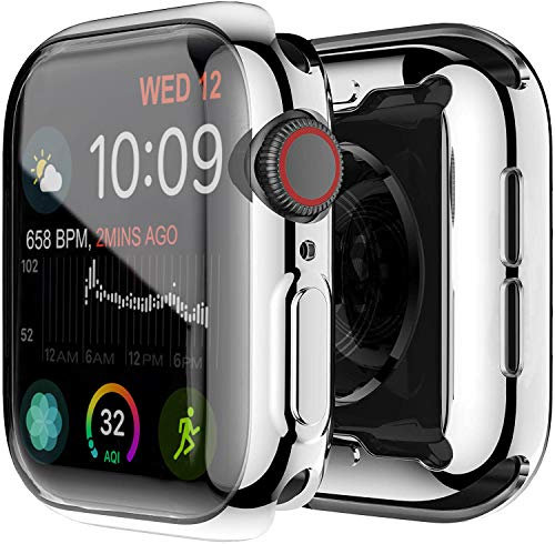 Yolin [2-Pack] All-around TPU Screen Protector Compatible with Apple Watch Series 6/5 / 4 / SE3 / SE2 / SE 44mm, Soft Protective Case For iwatch 44mm (1 Silver + 1 Transparent)
