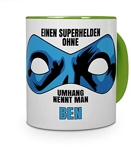 printplanet Tasse mit Namen Ben - Motiv Superhelden ohne Umhang - Namenstasse, Kaffeebecher, Mug, Becher, Kaffeetasse - Farbe Grün