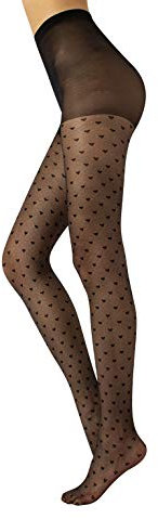 CALZITALY Collants Voile Mode avec Petits Cœurs | Collant Resille Fantaisie Cœurs | Noir | S/M, L/XL | 20 DEN | Made in Italy (S/M, Noir)