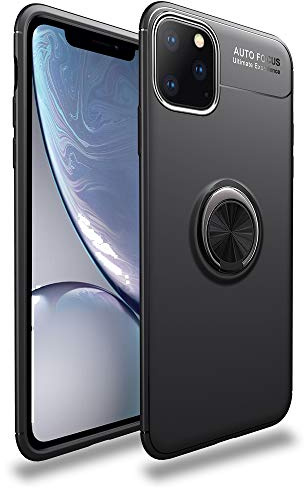 NALIA Ring Hülle kompatibel mit iPhone 11 Pro Max, Silikon Handyhülle mit 360 Grad Finger-Halter für magnetische KFZ-Halterung, Schutzhülle Cover Phone Case Handy-Tasche Etui Bumper, Farbe:Schwarz