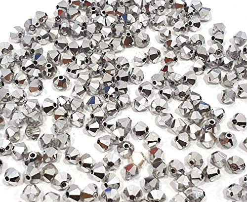 Preciosa – Lot de 40 perles de verre en cristal de Bohème de 4 mm – À facettes biseautées à double cône – Choix de couleurs, Cristal, argenté, 4x4 mm