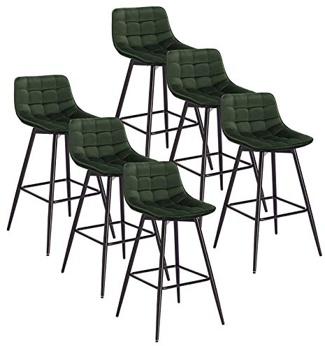 WOLTU 6er Set Barhocker Barstuhl Hocker Tresenhocker Bistrohocker Design Stuhl Samt Metall Dunkelgrün BH143dgn-6