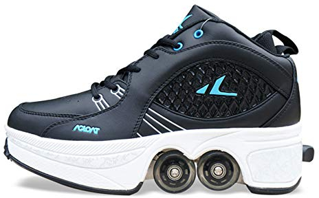 ZCXBHD Rollschuhe Verstellbare Quad-Skates-Schuhe ， Deformation Rollschuhe Inline-2-in-1-Mehrzweckschuhe,Black-41