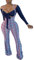Ophestin Damen Sexy Schulterfreies Crop Top Plaid Print Glocke Hosenträger Set 2-teilig Outfits Jumpsuits Overalls - Blau - Groß