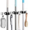 HYOSUCCE Broom Mop Holder, Stainless Steel Broom Storage with Racks and Hooks, Broom Holder Wall Mounted for Kitchen, Bathroom, Garage, Garden (Black, 4 Hooks and 3 Racks)