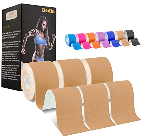 Deilin Kinesiotapes (6m*5cm Ungeschnittene Rolle), wasserfestes & elastisches Kinesiologie Tape, hautfreundlich Kinesio Tapes für den Sport, für Knie, Schulter und Ellenbogen, Muskelstraffende Bänder