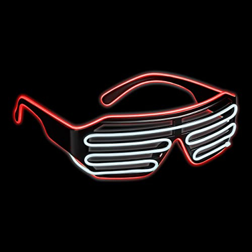 Balinco LED Brille mit 3 Blitzmodi - perfekt geeignet als Techno DJ | Festival | Halloween | Karneval | Fasching als Ergänzung zum Outfit bzw. Kostüm (Rot/Weiß)