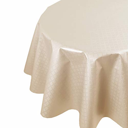 Wachstuch Wachstischdecke Tischdecke Größe wählbar Diamant Beige Rund 80 cm abwaschbare Gartentischdecke