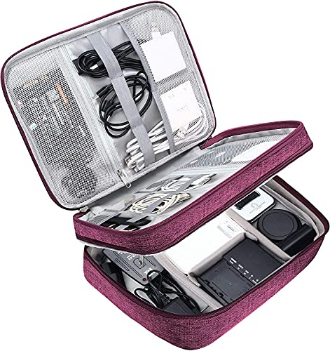 ACOPTON Travel Electronics Organizer, Waterproof Cable Organizer Bag for Electronic Accessories Double Layer Large Shockproof Cable Storage Bag for Cord, Power Bank, Tablet (Purple)