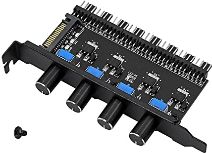 SinLoon 4 Knob Cooling Fan Speed Controller PC 8 Channels Fan Hub for CPU Case HDD VGA PWM Fan PCI Bracket 12V Fan Control Power Supply SATA/4Pin Interface