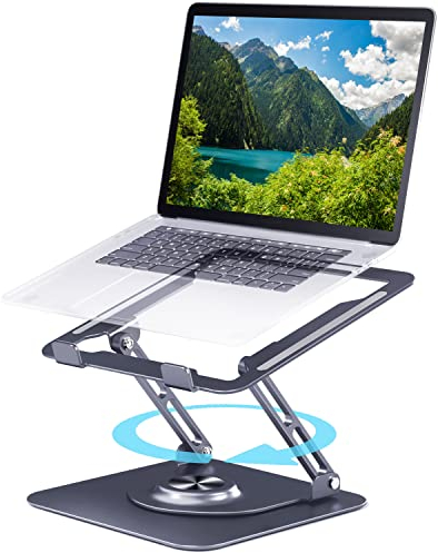 Transplant Laptop Stand 360 Degree for Desk Rotating Base, Riser Adjustable Height, Foldable Portable Aluminum Compatible with Macbook Pro Other Notebooks and Tablets 10-17'' (Grey)