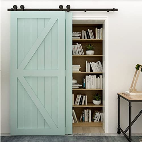 6FT/183CM Herrajes Puertas Correderas Kit de Rieles para Puerta Corredera Doble Bypass Fácil de Instalar, Negro Forma T