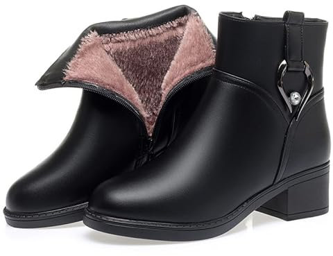 Donna Stivali Inverno in PU Pelle Tenere Caldo Chelsea Femmina Morbida Confortevole Neve Snow Boots Stivali Brevi Taglia 35-42 EU (35,Nero-Paragrafo Invernale)