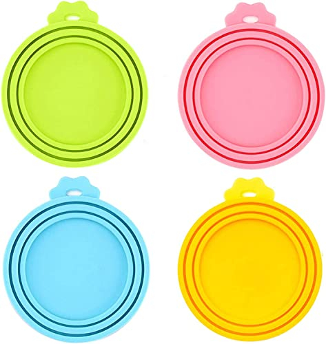 DDSHUN Can Covers Pet Can Lids Pet Food Can Lids Caps for Tins Can Cover Dog Food Universal Silicone Cat Dog Food Can Lids Food Safe Fits All Standard Can Sizes - 4Pack