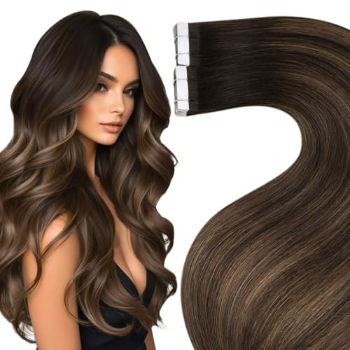 Hetto Tape Extensions Echthaar Balayage Tape in Extensions Echthaar 60 cm Balayage Dunkelstes Braun to Licht Braun Seidig Gerade Invisible Tape Klebe Remy Haarverlangerung 20pcs 50g #2/8/2