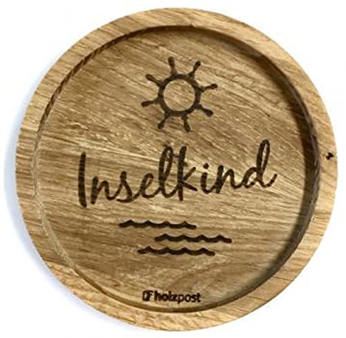Holzpost - BD220 - Untersetzer aus Eiche - graviert und geölt - d=11,2cm Inselkind, Innendurchmesser 10cm